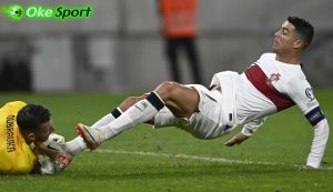 Cristiano Ronaldo, Tekel Horor ke Kepala Kiper Slovakia di Kualifikasi Euro 2024